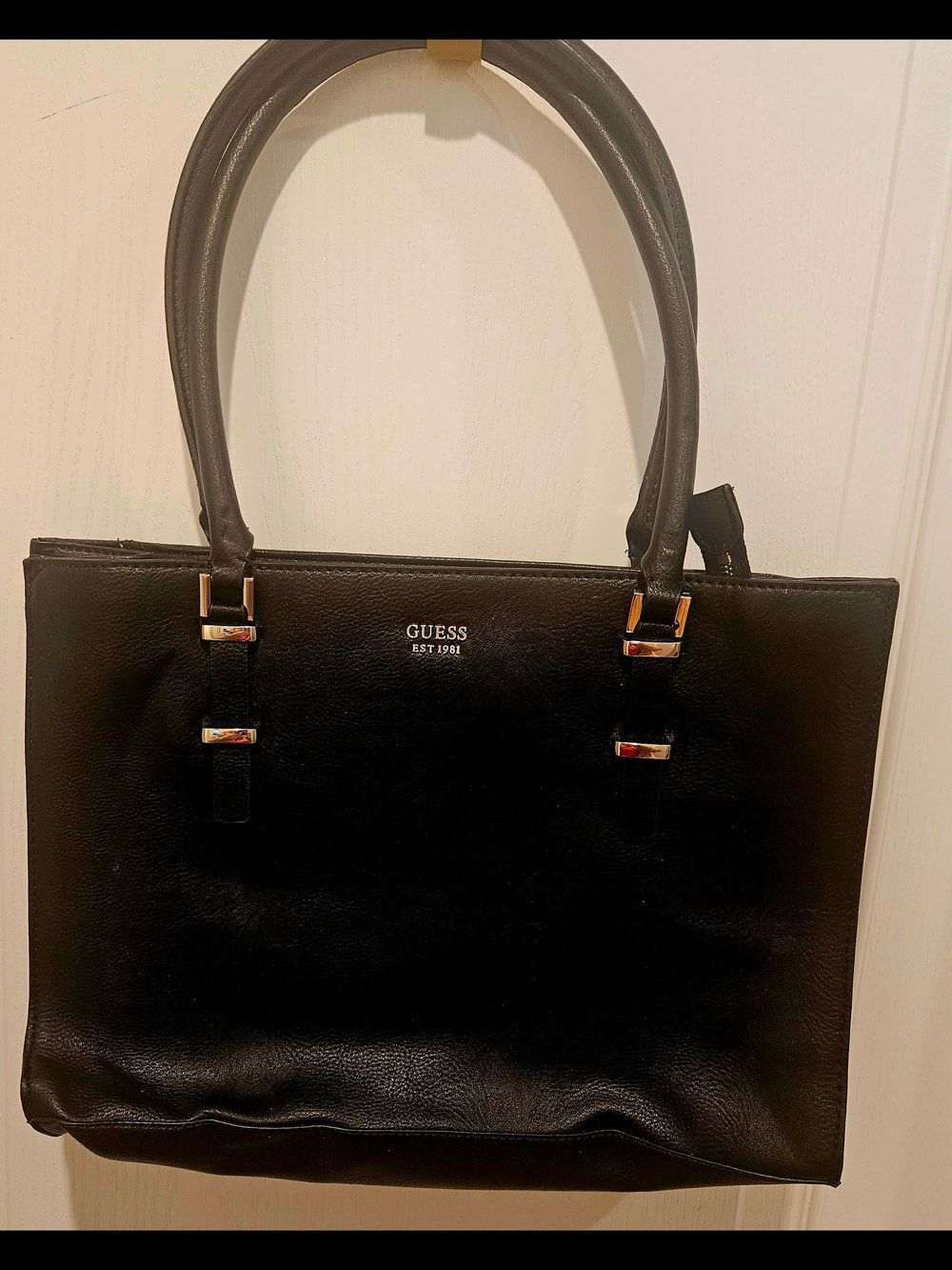 Guess Black Tote with Gold Hardware Accents